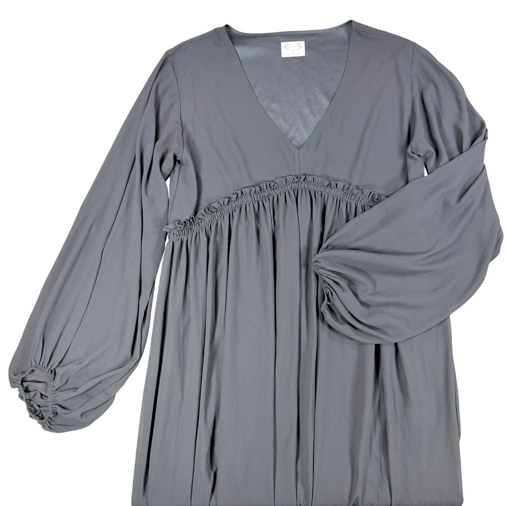 Joyfolie Maxi Dress Womens XL Black V-Neck Balloon Sleeve Ruffle Empire Waist